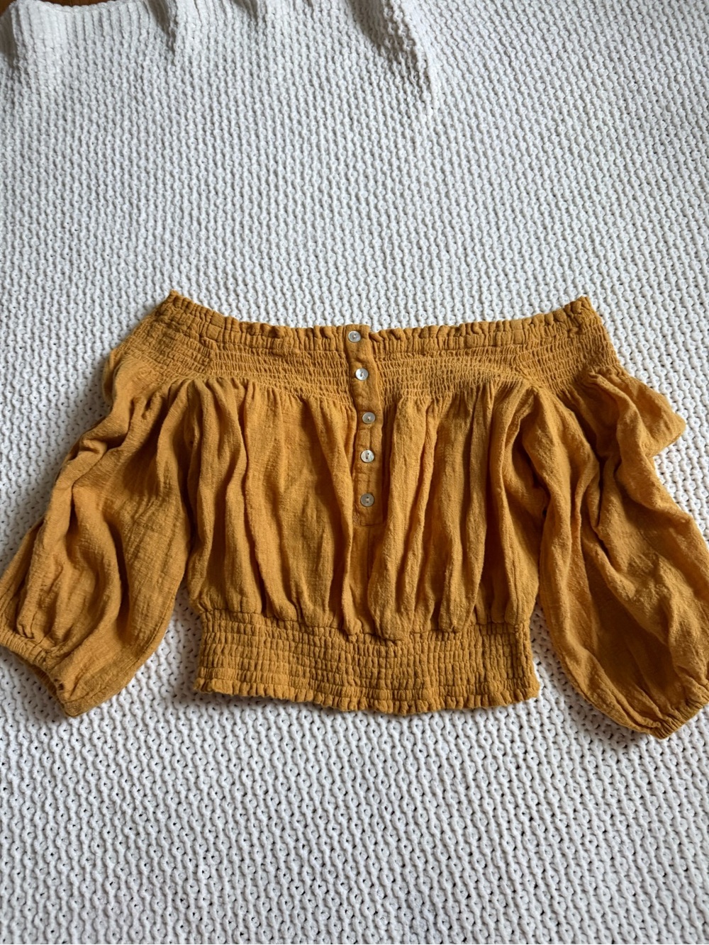 Off-Shoulder Cropped Fitted Waist Women’s Top in Mustard Milkmaid Peasant